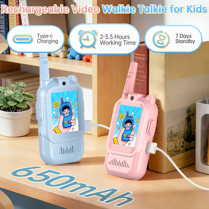 Video Walkie Talkies for Kids,2 Pack Rechargeable Long Range Facetime Walkie Talkies for Boys Girls Ages 3-12,Toddler Toys for Family Games,Kid Gifts for Indoor Outdoor Camping Hiking Adventure