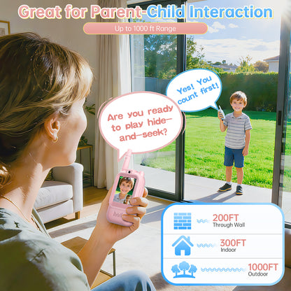 Video Walkie Talkies for Kids,2 Pack Rechargeable Long Range Facetime Walkie Talkies for Boys Girls Ages 3-12,Toddler Toys for Family Games,Kid Gifts for Indoor Outdoor Camping Hiking Adventure