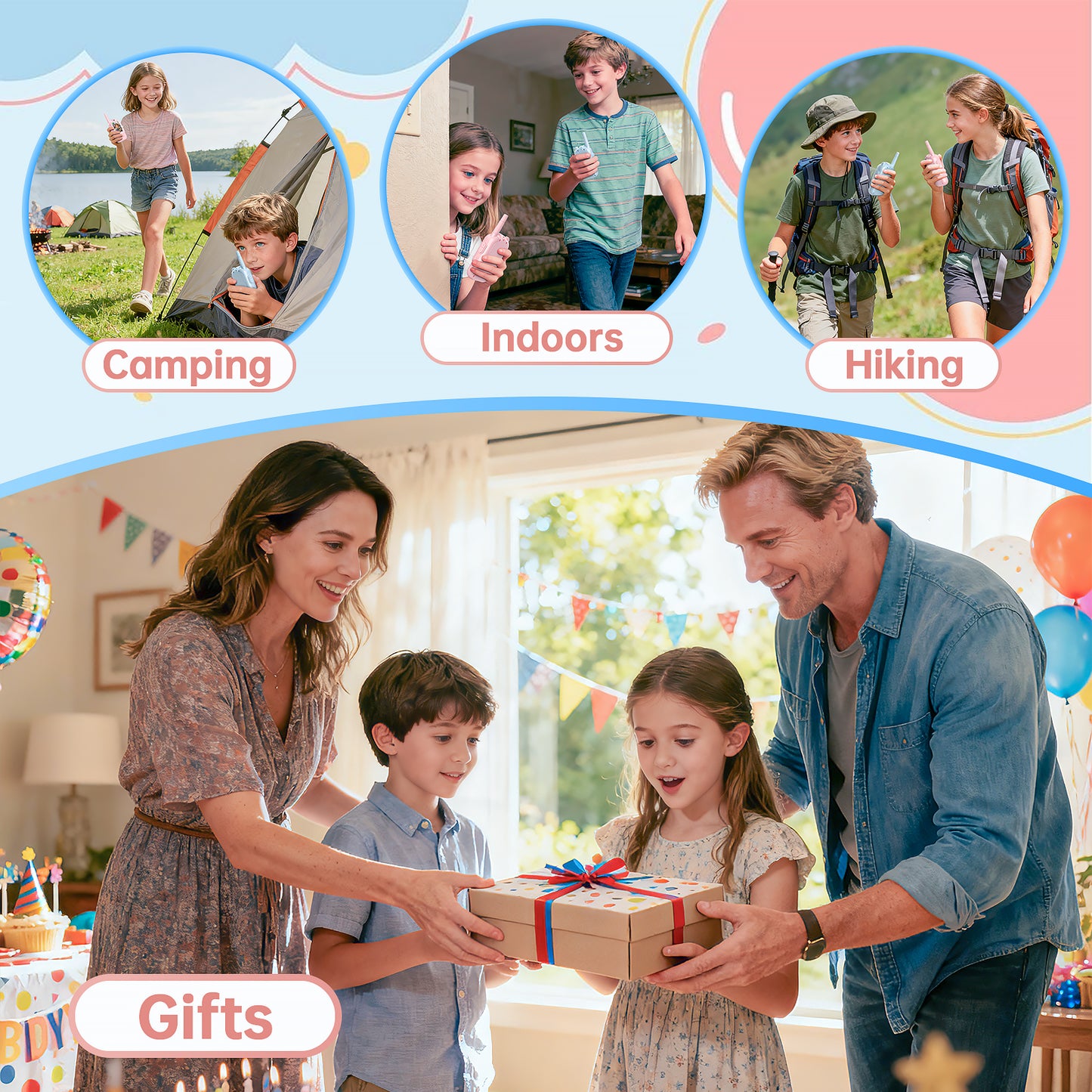 Video Walkie Talkies for Kids,2 Pack Rechargeable Long Range Facetime Walkie Talkies for Boys Girls Ages 3-12,Toddler Toys for Family Games,Kid Gifts for Indoor Outdoor Camping Hiking Adventure